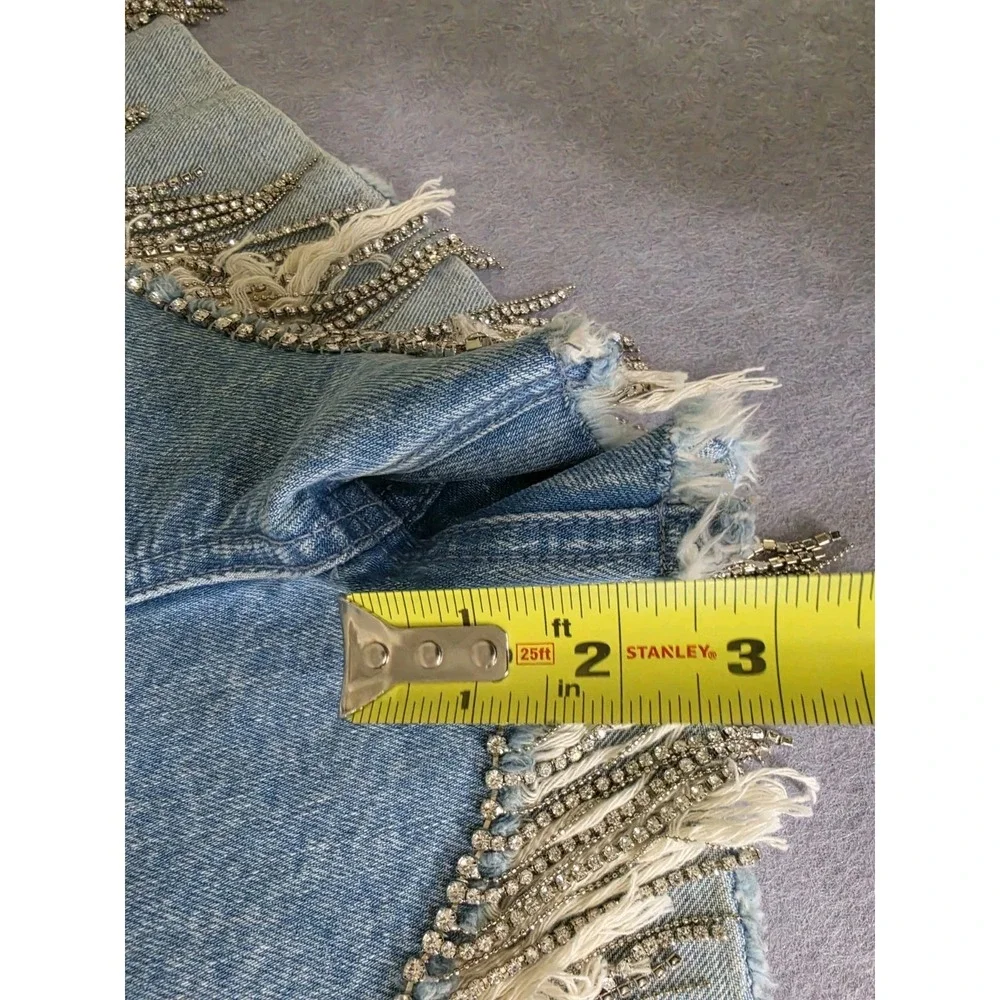 G21  Denim SZ S? Shorts w Studded Fringe Western Festival Rhinestones NWT